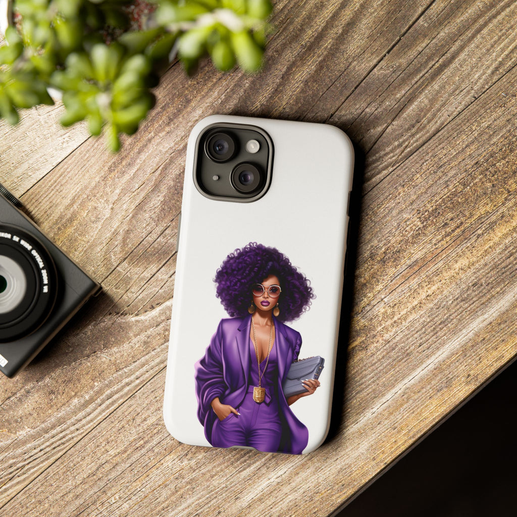 Purple Power Woman Phone Case — Afro Chic Businesswoman Protective Phone Cover