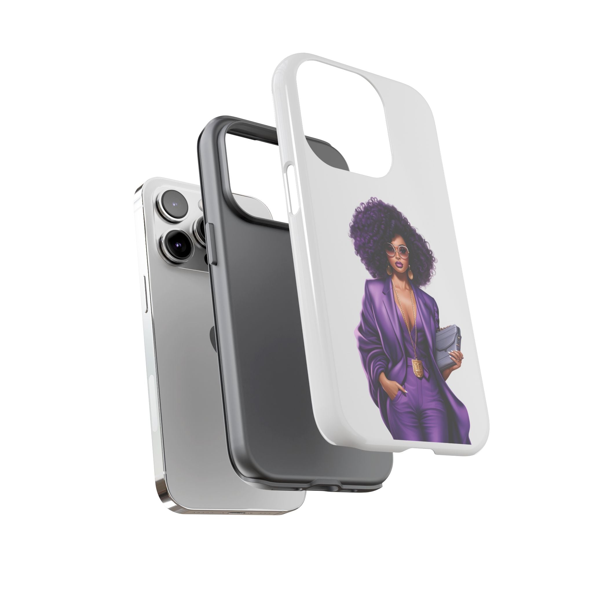 Purple Power Woman Phone Case — Afro Chic Businesswoman Protective Phone Cover