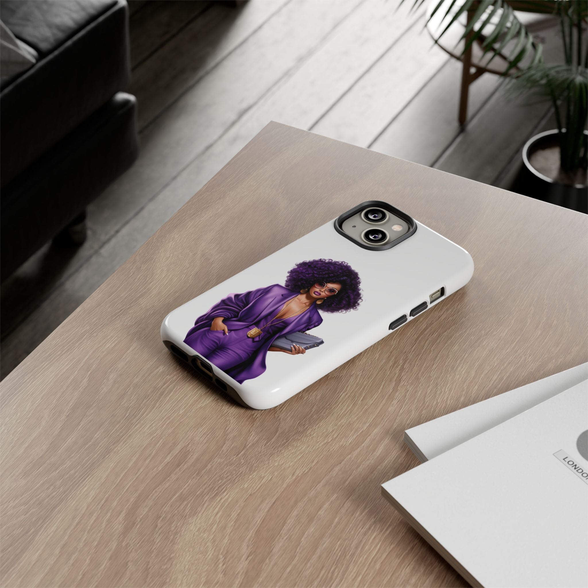 Purple Power Woman Phone Case — Afro Chic Businesswoman Protective Phone Cover