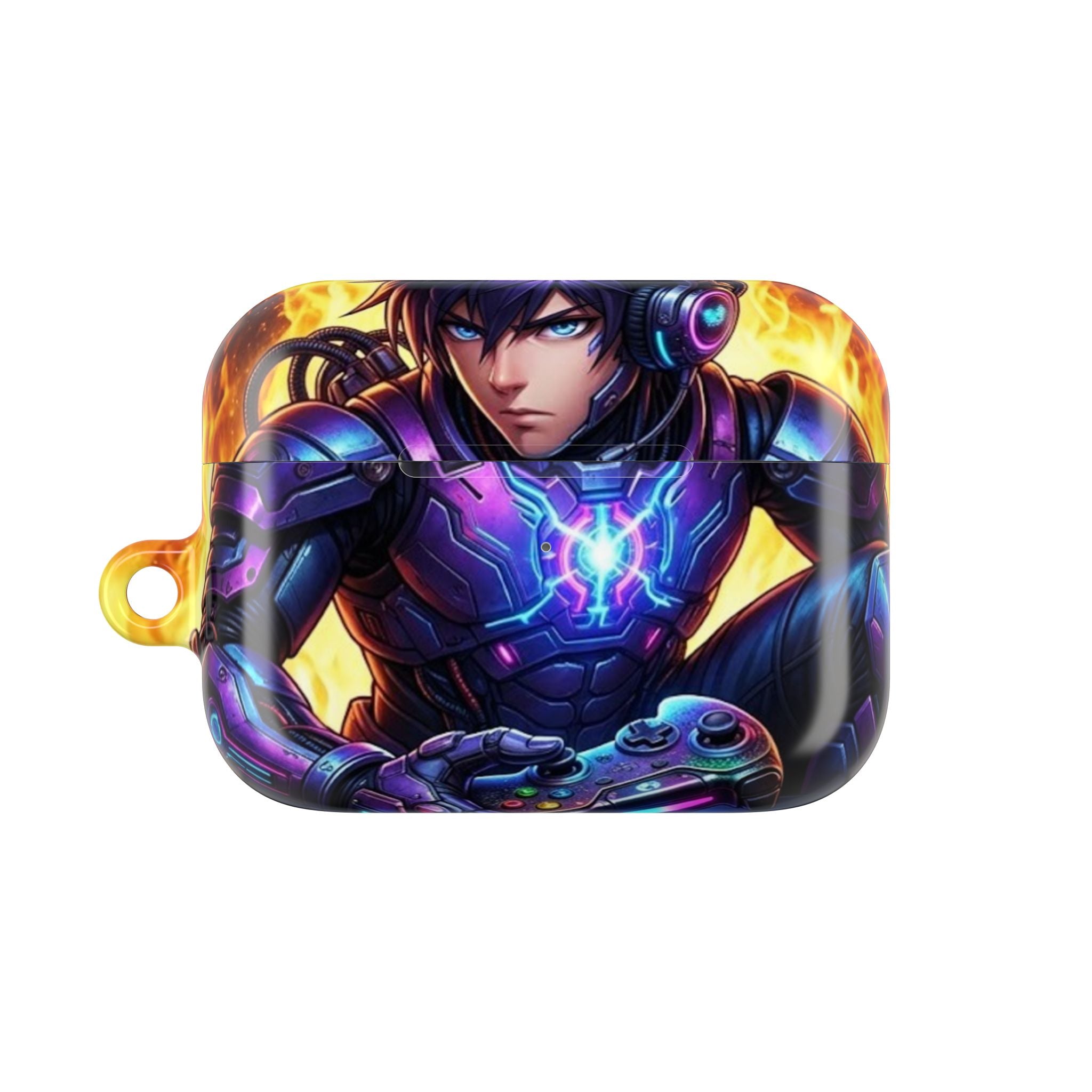Gamer Anime AirPod Case — Neon Cyber Warrior Design