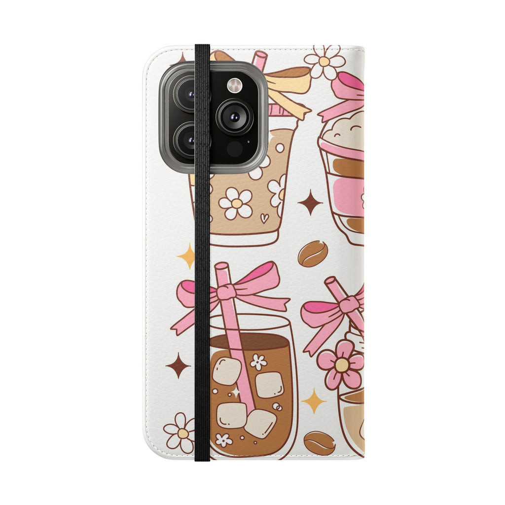 Cute Coffee & Latte Flip Phone Case – Cozy Boba & Dessert Wallet Cover