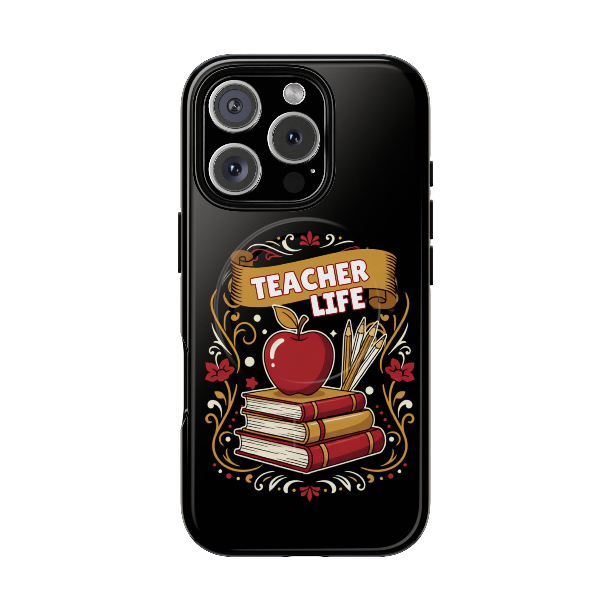 Teacher Life Phone Case - Tough Magnetic Protective Cover with Apple & Books Design