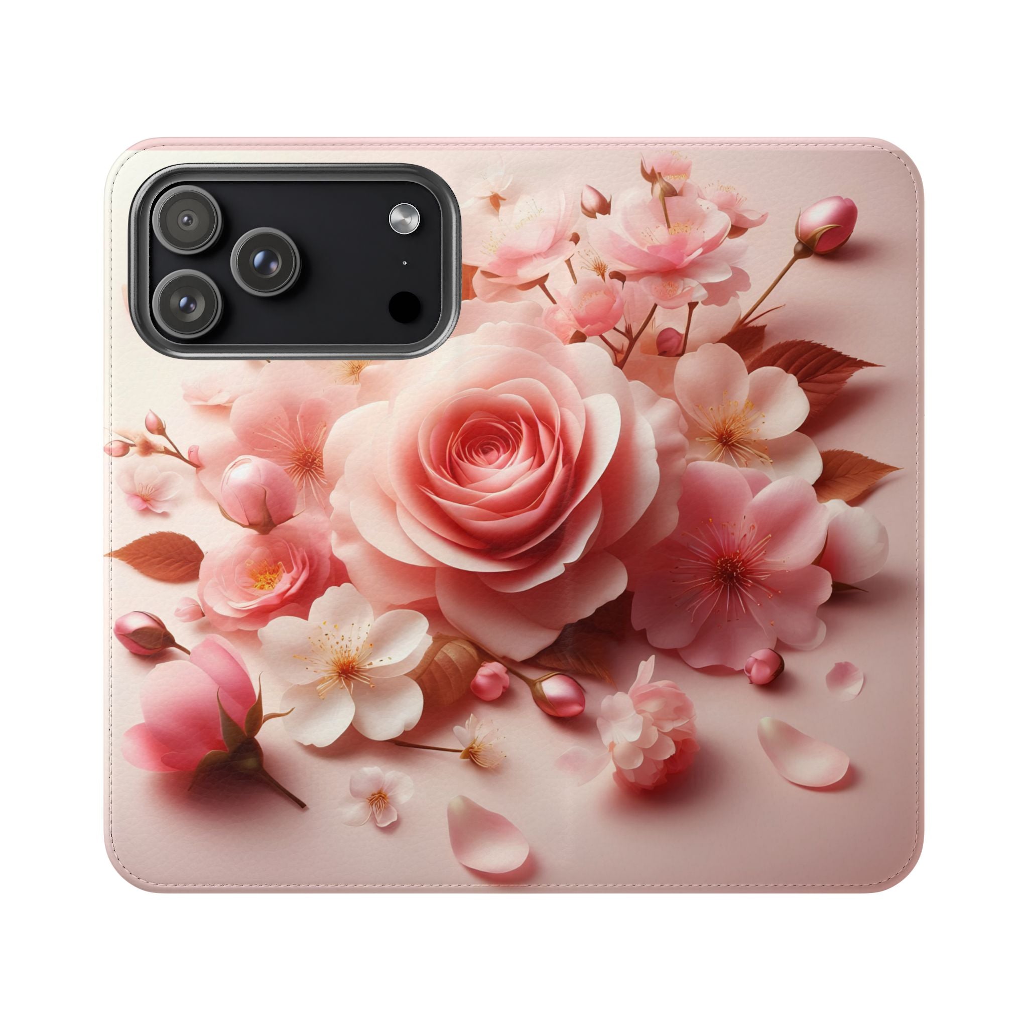 Floral Rose Flip Case — Pink Blossom Wallet Phone Cover