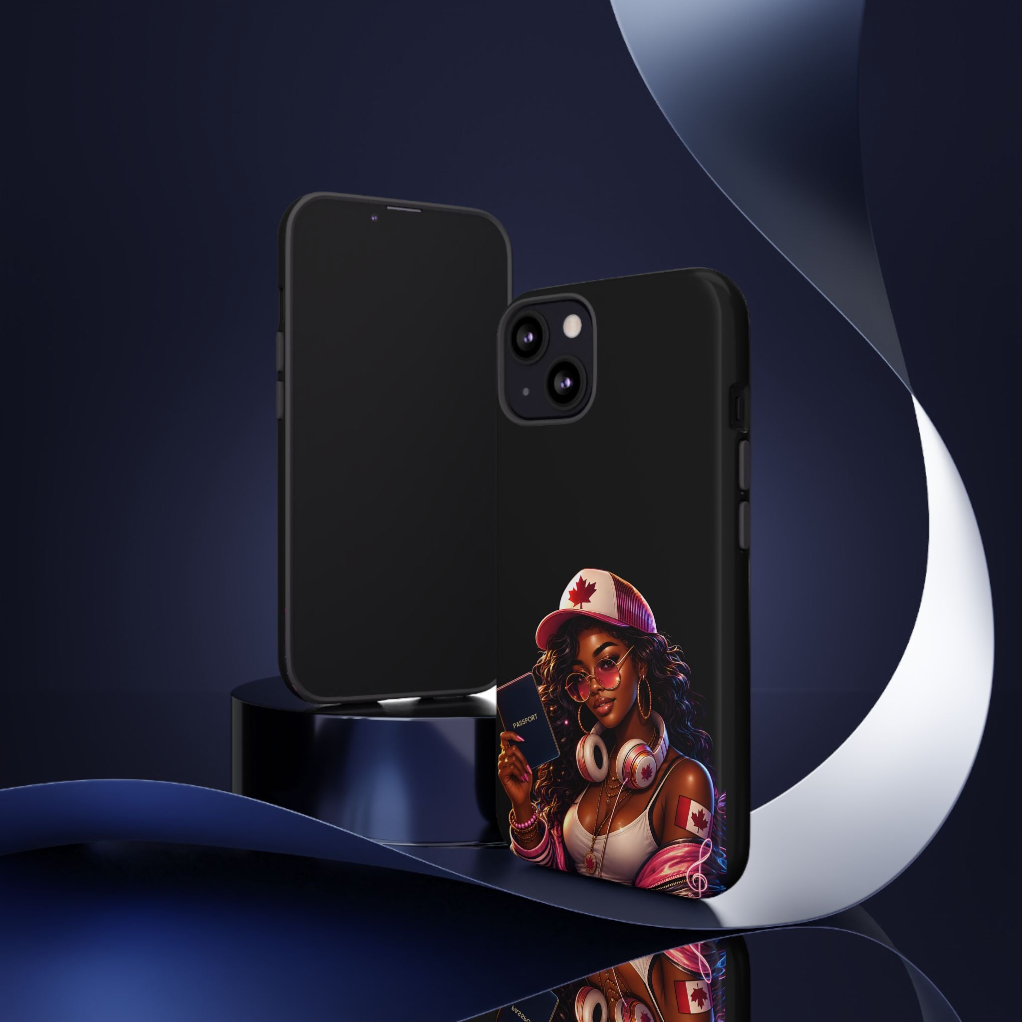 Canadian Vibes Phone Case — Afrobeat Girl with Headphones & Passport Design
