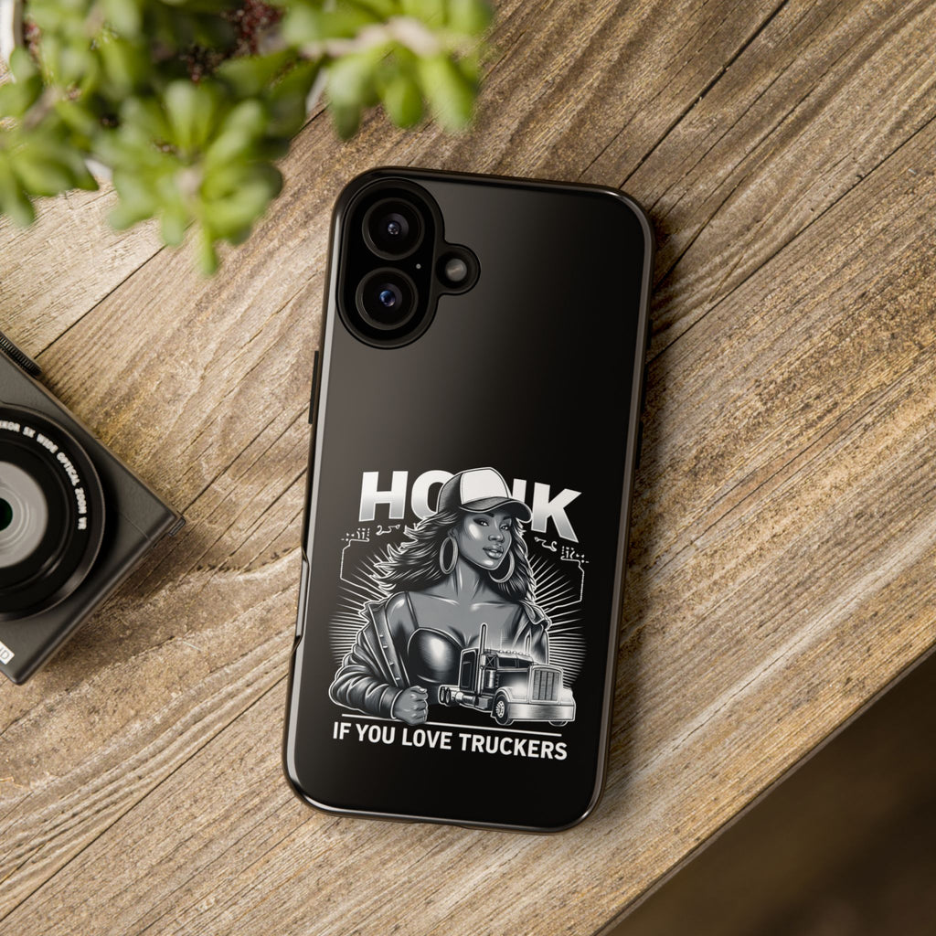 Phone Case — 'Honk' Trucker Girl Retro Semi Truck Protective Case