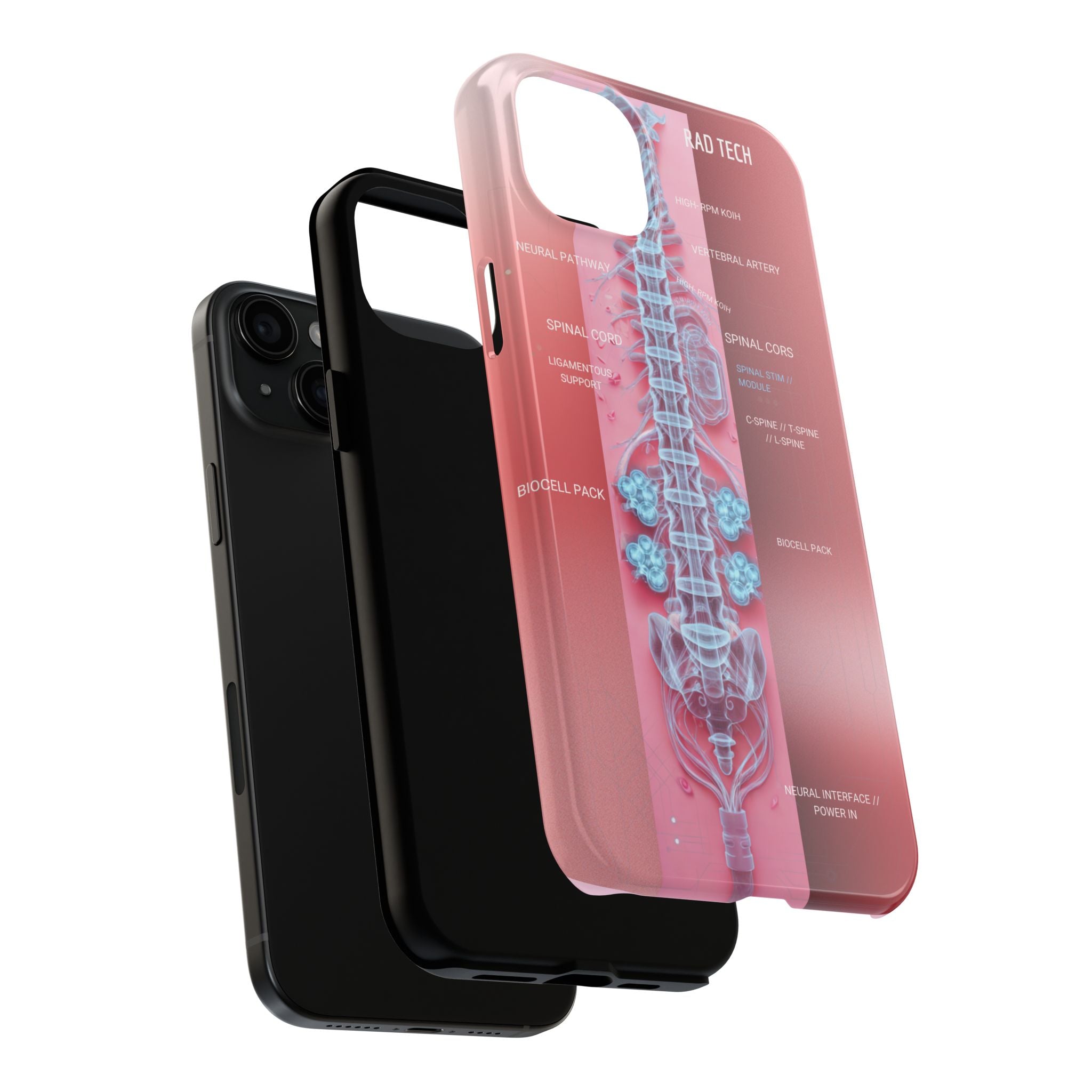 Anatomical Spine Tough Phone Case — Medical X-Ray Design, ‘Spinal Cord’ Labelled