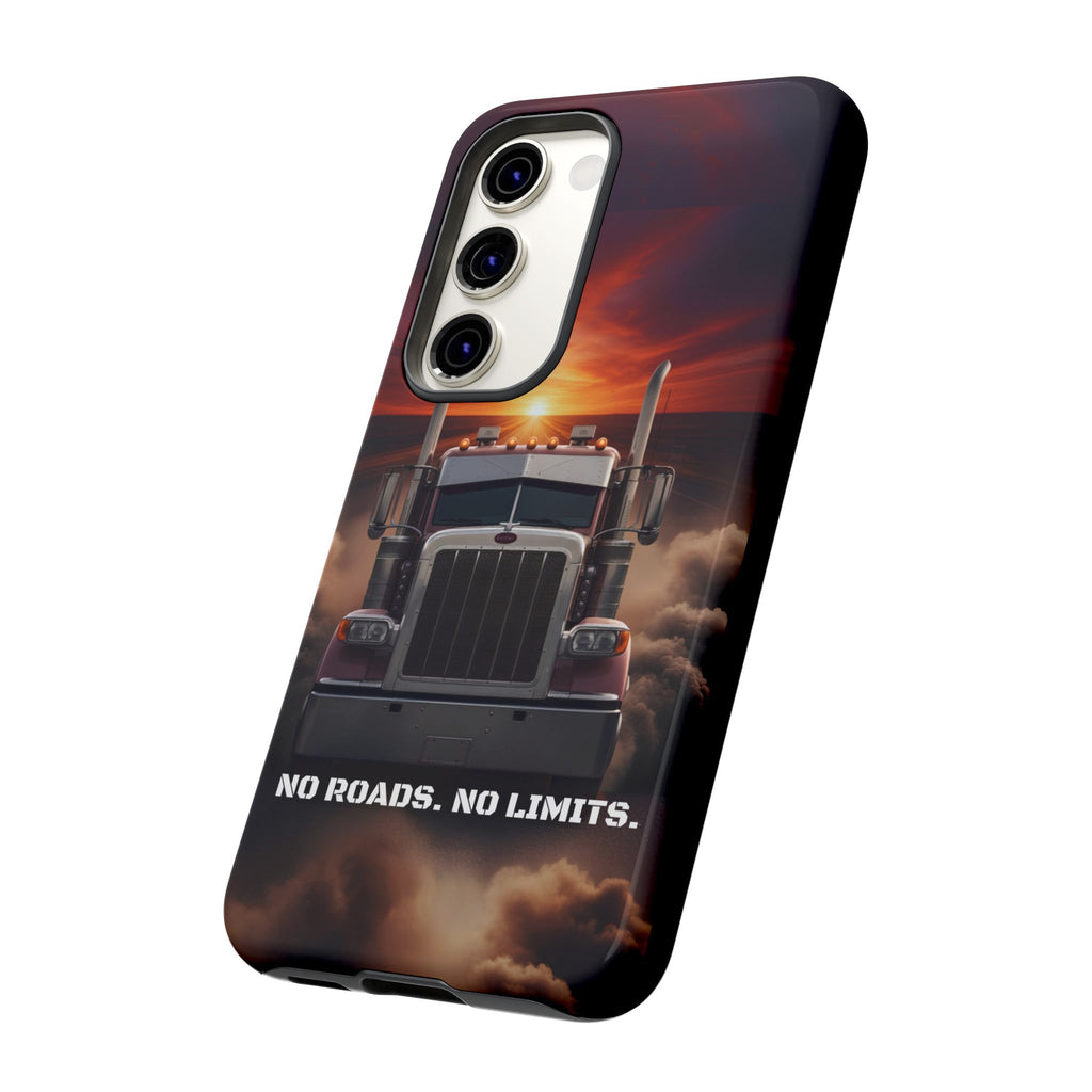 Truck Phone Case — "No Roads. No Limits." Sunset Semi Truck Protective Case