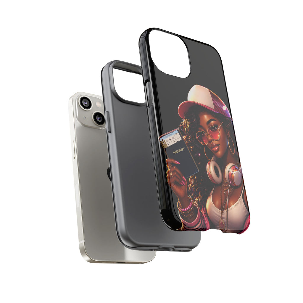 Tough Case – Stylized Urban Girl Phone Case with Headphones & Passport