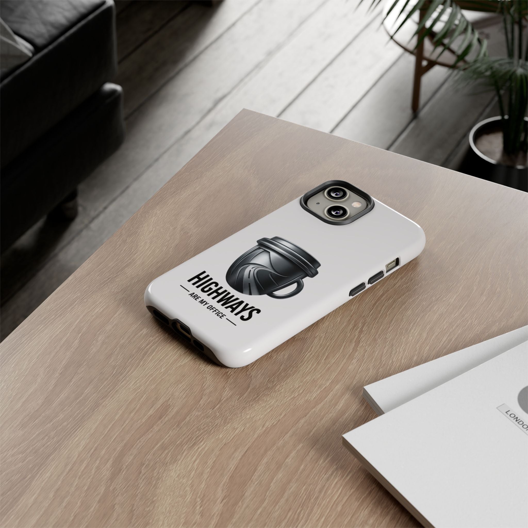 Hard Shell Phone Case — “Highways Are My Office” Travel Coffee Design