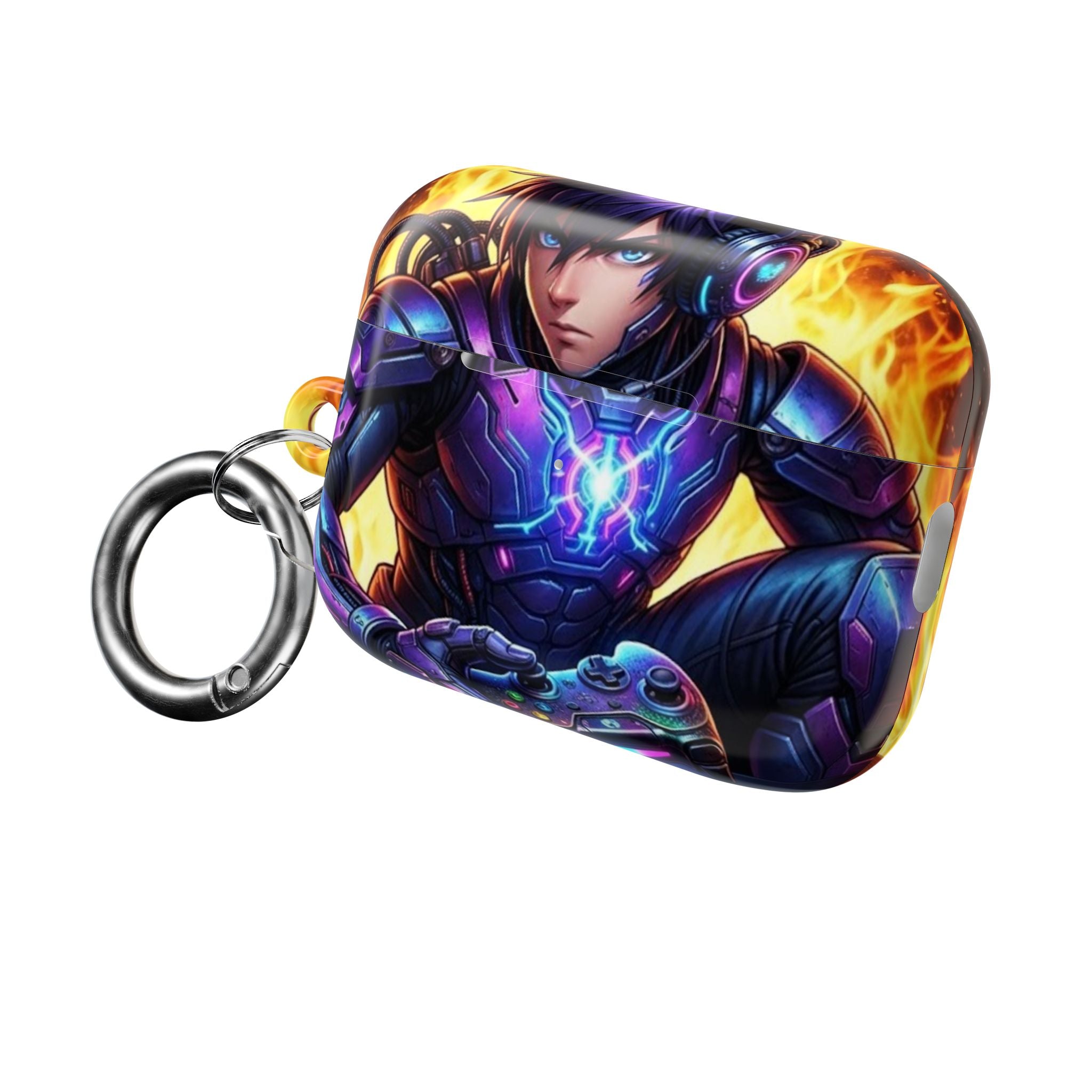 Gamer Anime AirPod Case — Neon Cyber Warrior Design