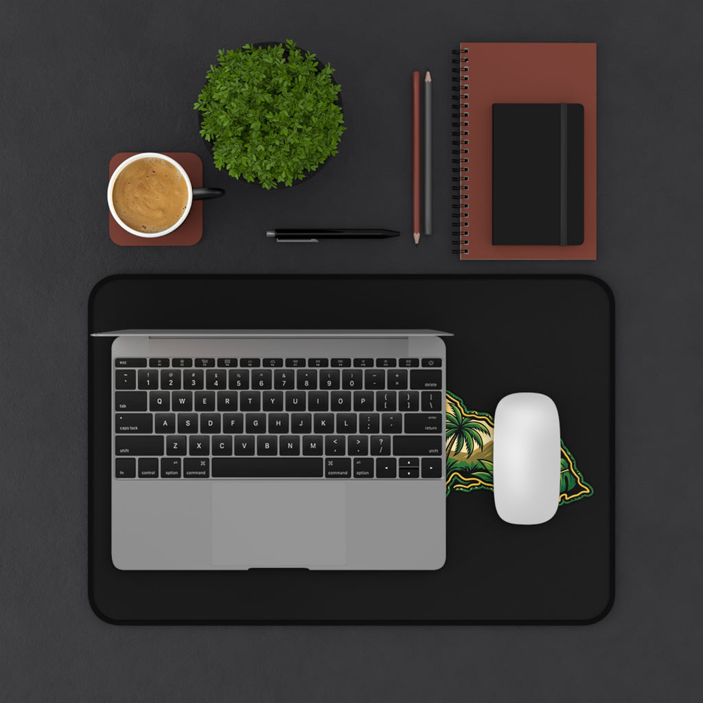 Desk Mat — Jamaican Hummingbird Island Desk Mat (Tropical Palm, Hibiscus & Nautical Vibe)