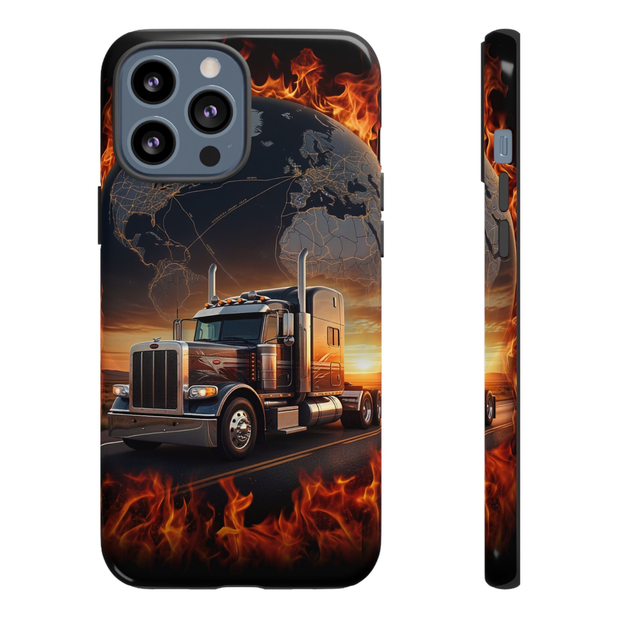 Truck Flames Phone Case — Bold Semi-Truck Globe Design