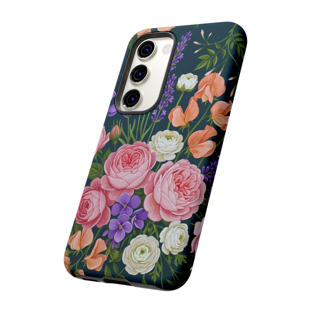 Floral Bouquet Phone Case — Vintage Roses & Lavender Protective Cover