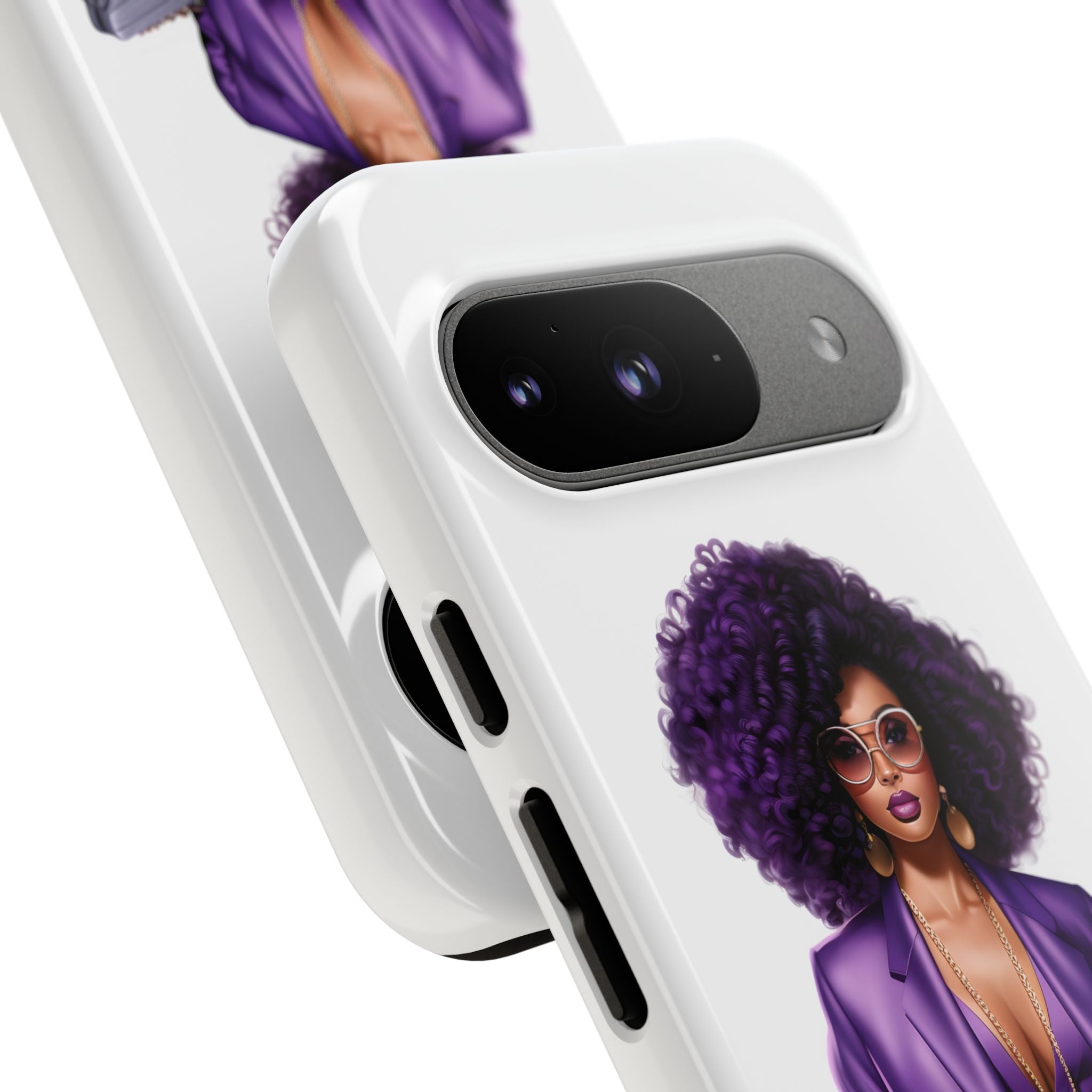 Purple Power Woman Phone Case — Afro Chic Businesswoman Protective Phone Cover