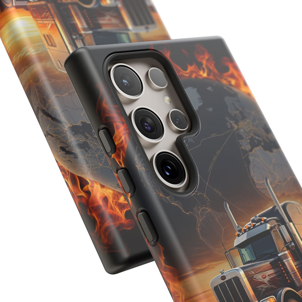Truck Flames Phone Case — Bold Semi-Truck Globe Design
