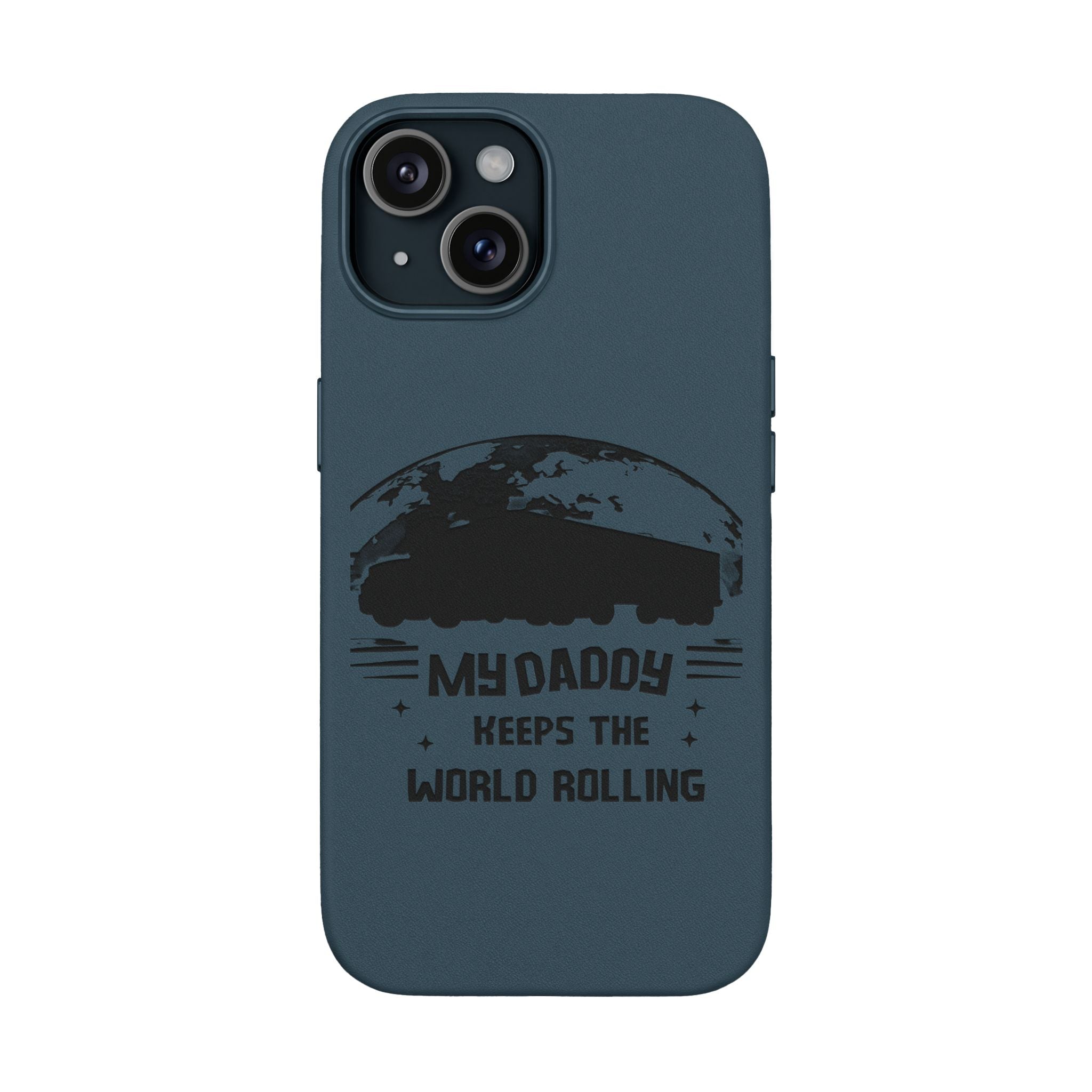 Engraved PU Leather Phone Case — 'Mhdaddy Keeps the World Rolling' Vintage Van Design