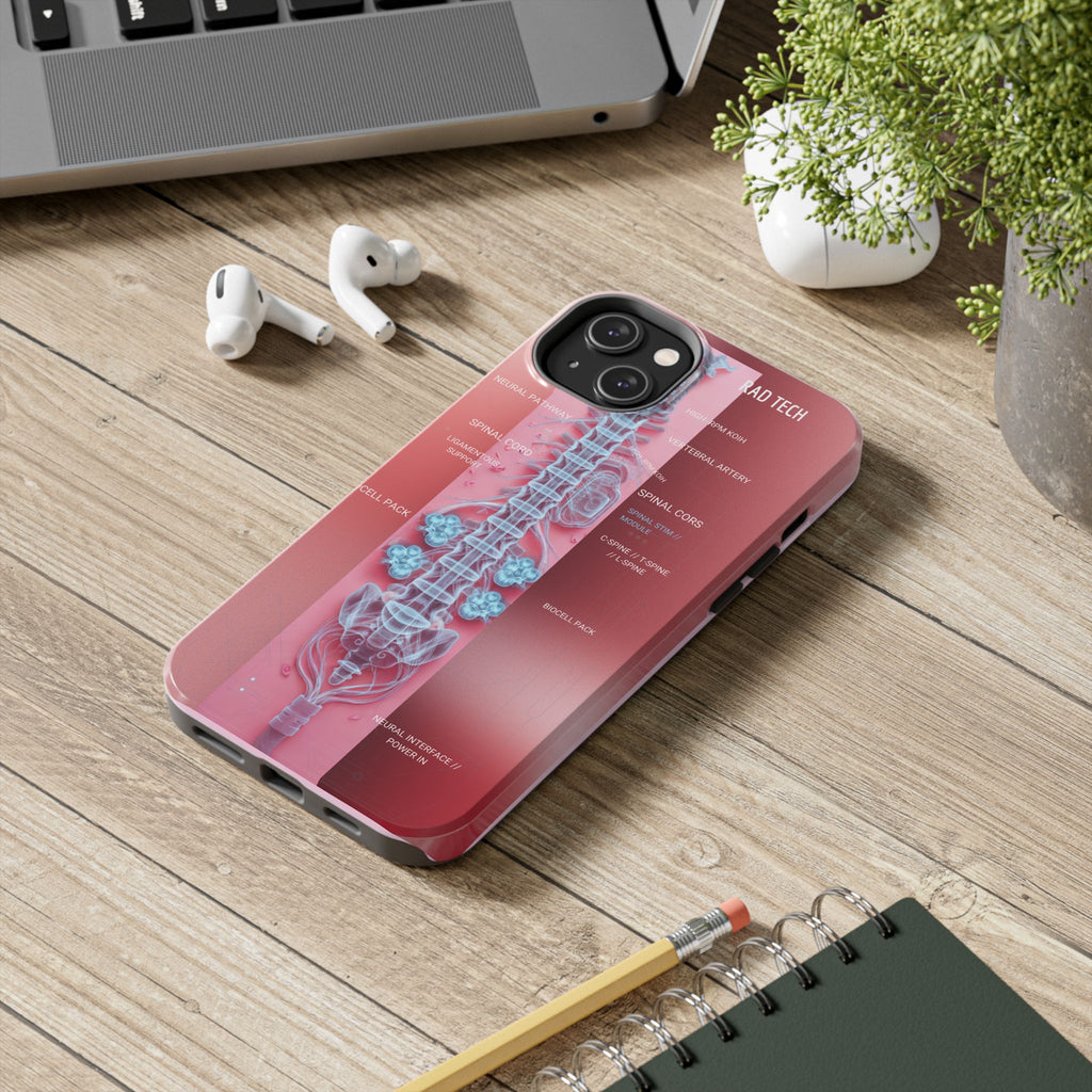 Anatomical Spine Tough Phone Case — Medical X-Ray Design, ‘Spinal Cord’ Labelled