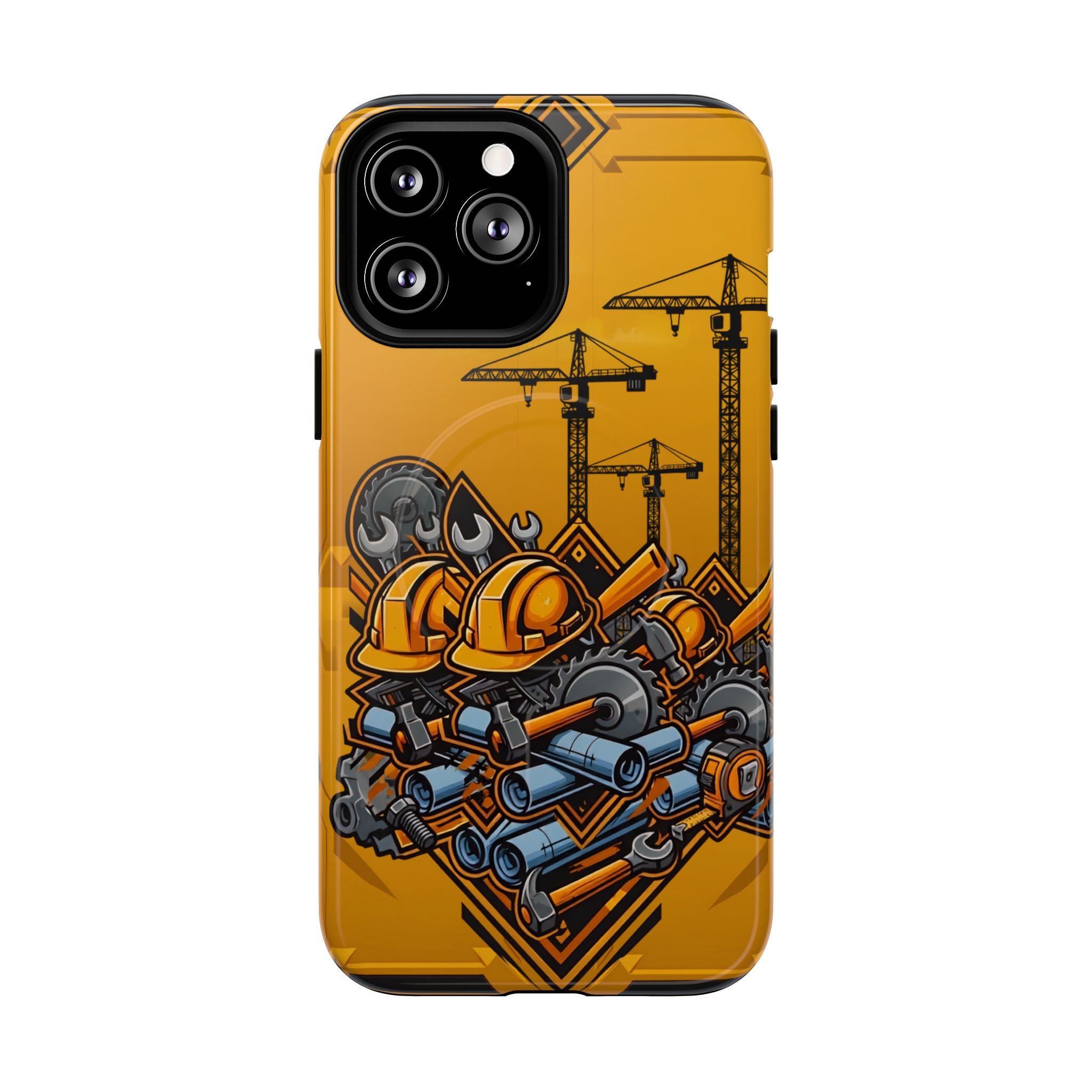 Construction Gear Tough Magnetic Phone Case — Worker Helmet & Tools Design