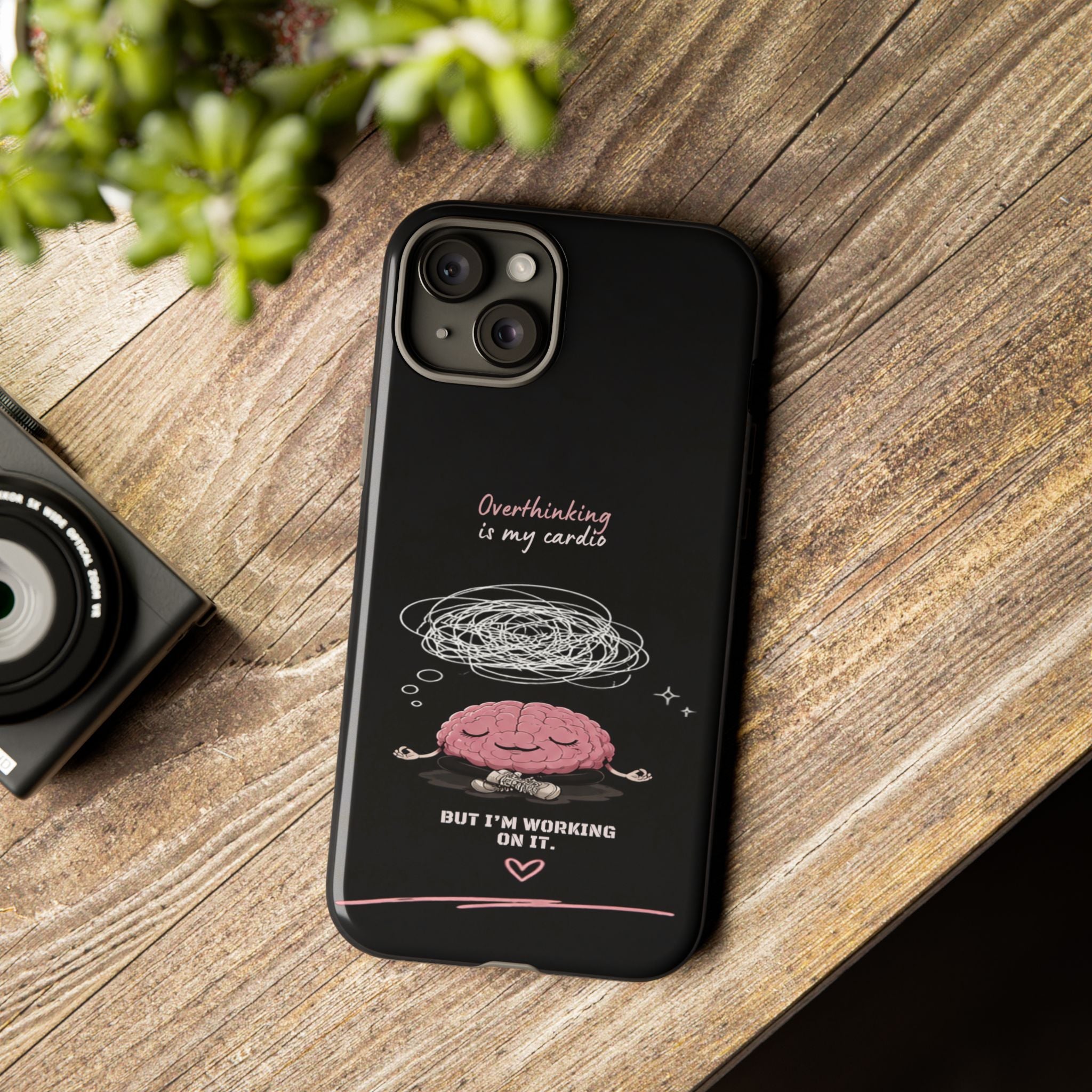 Phone Case — "Overthinking Is My Cardio" Cute Meditating Brain Protective Case
