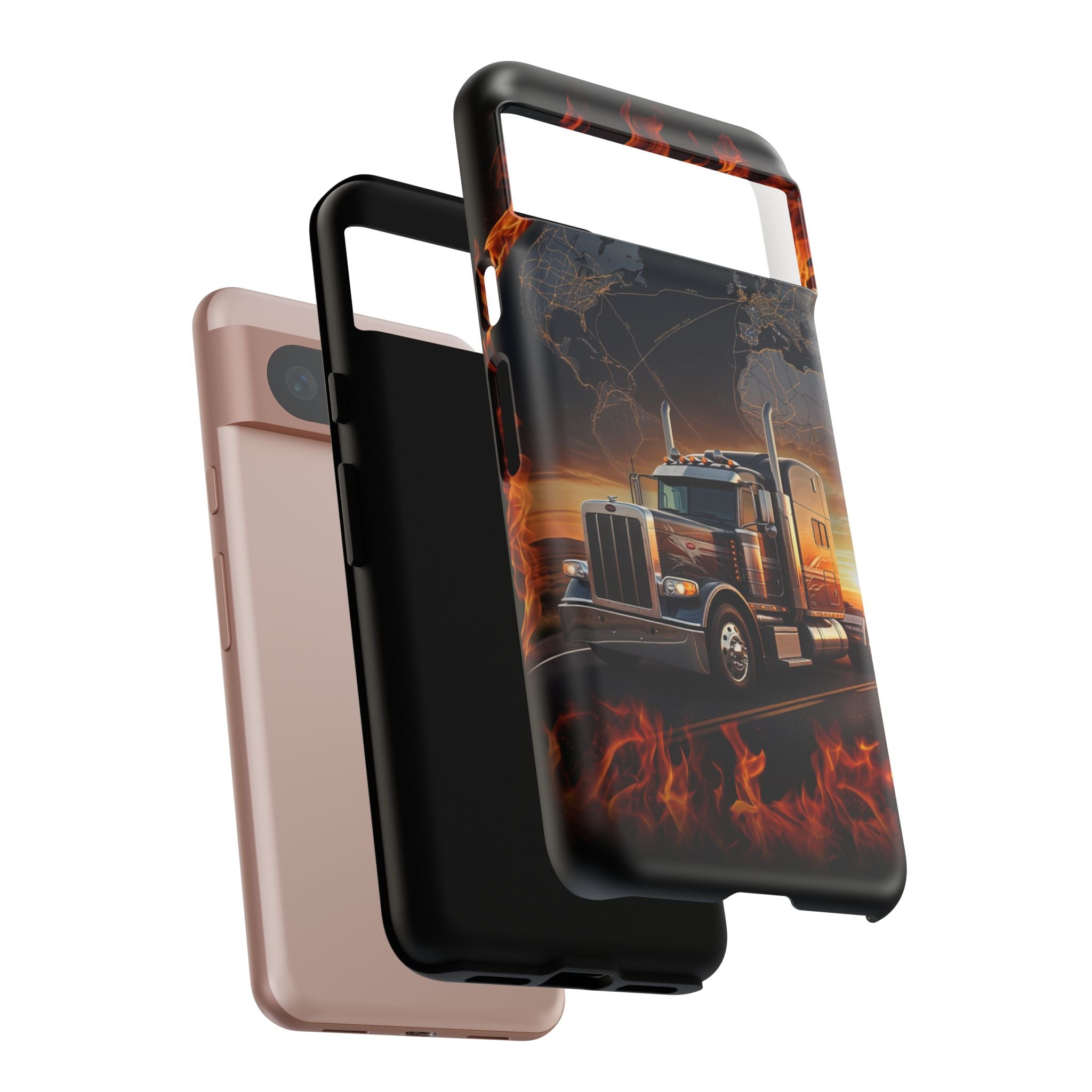 Truck Flames Phone Case — Bold Semi-Truck Globe Design