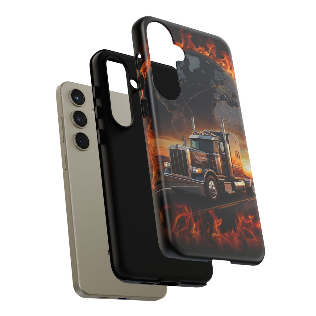 Truck Flames Phone Case — Bold Semi-Truck Globe Design