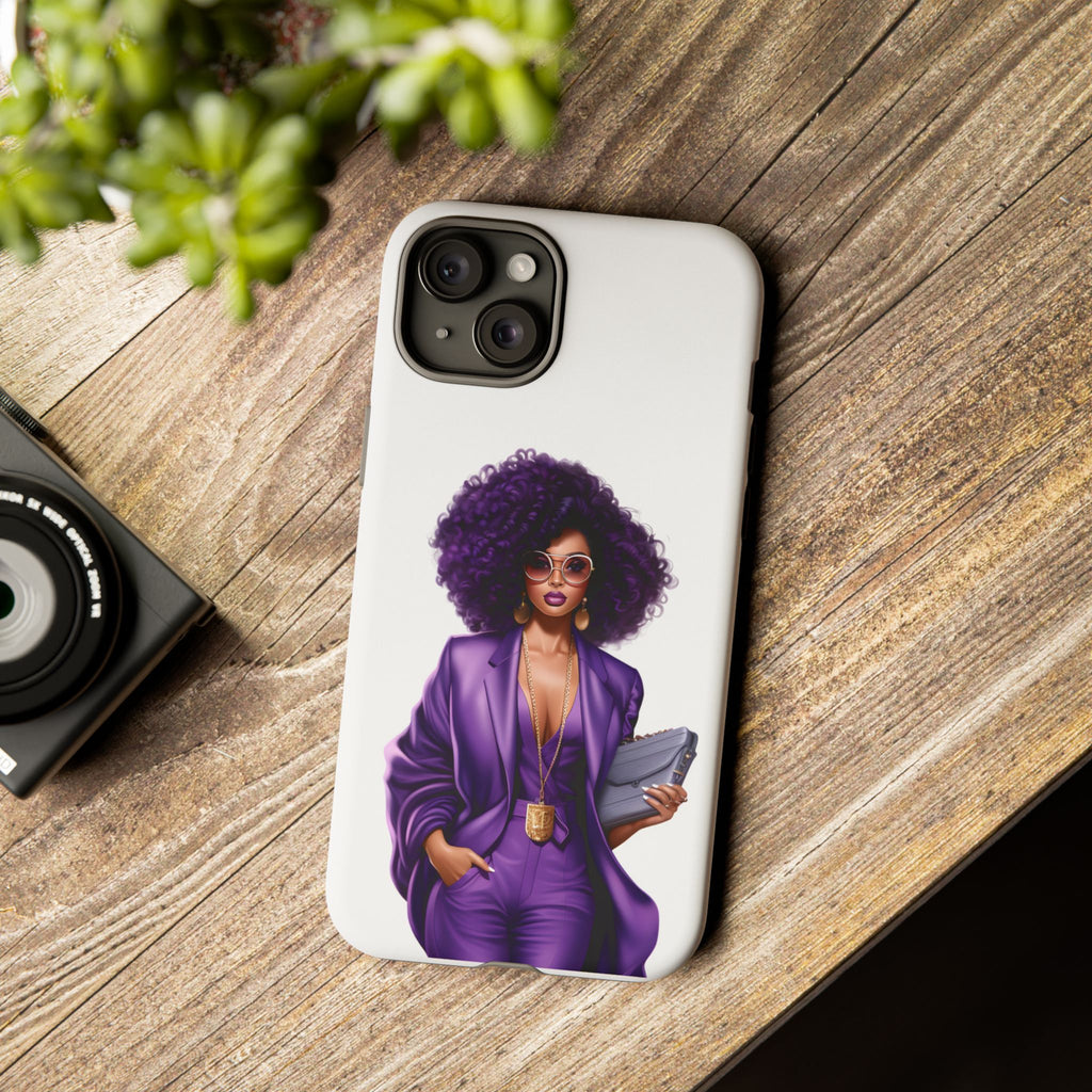 Purple Power Woman Phone Case — Afro Chic Businesswoman Protective Phone Cover