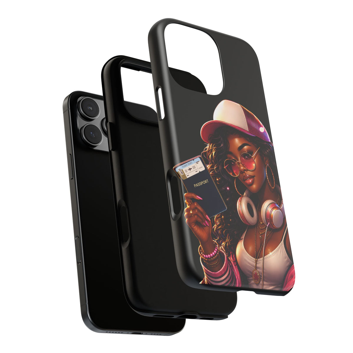 Tough Case – Stylized Urban Girl Phone Case with Headphones & Passport