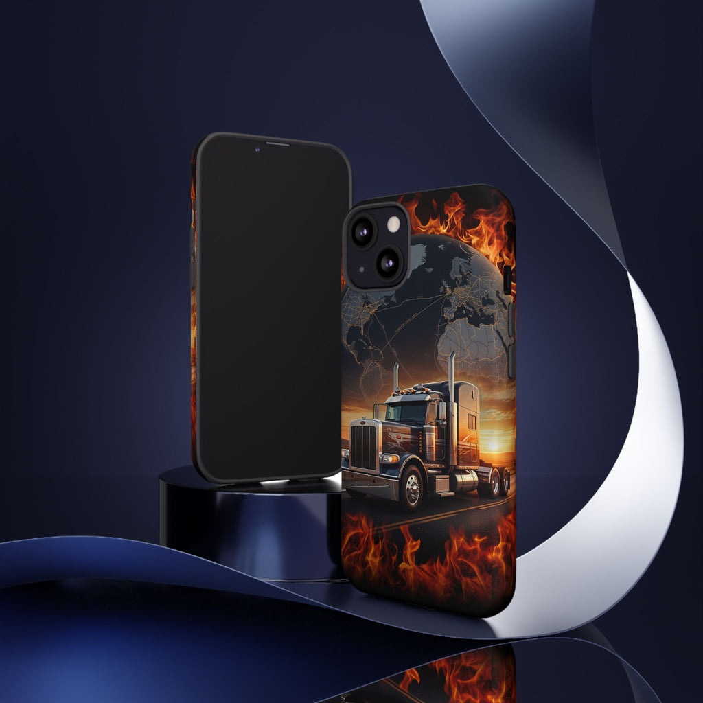 Truck Flames Phone Case — Bold Semi-Truck Globe Design
