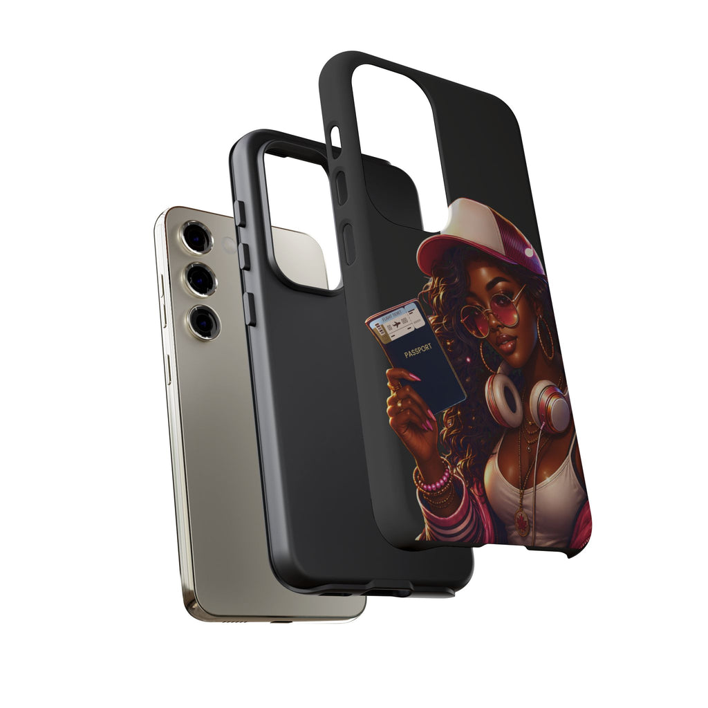 Tough Case – Stylized Urban Girl Phone Case with Headphones & Passport