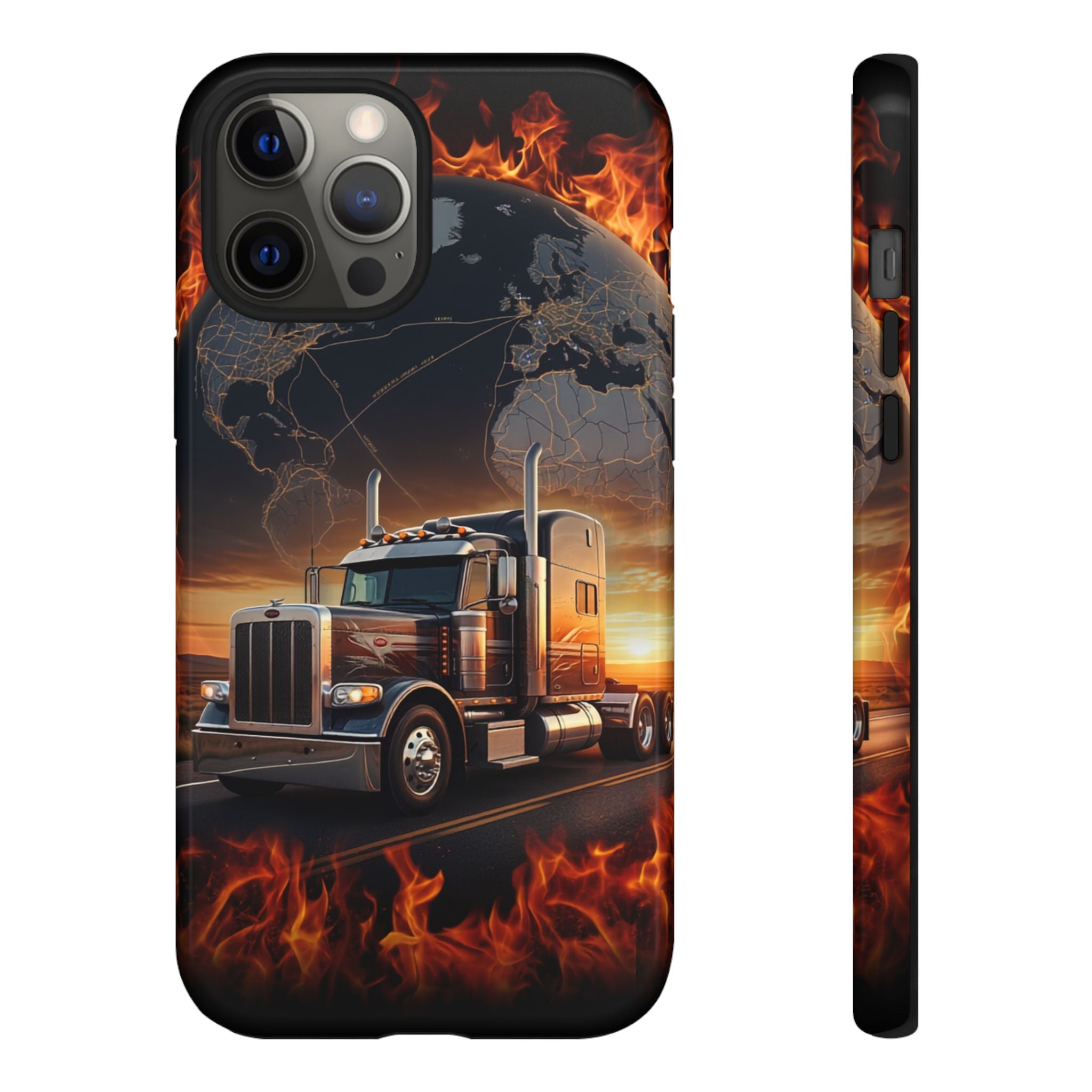 Truck Flames Phone Case — Bold Semi-Truck Globe Design