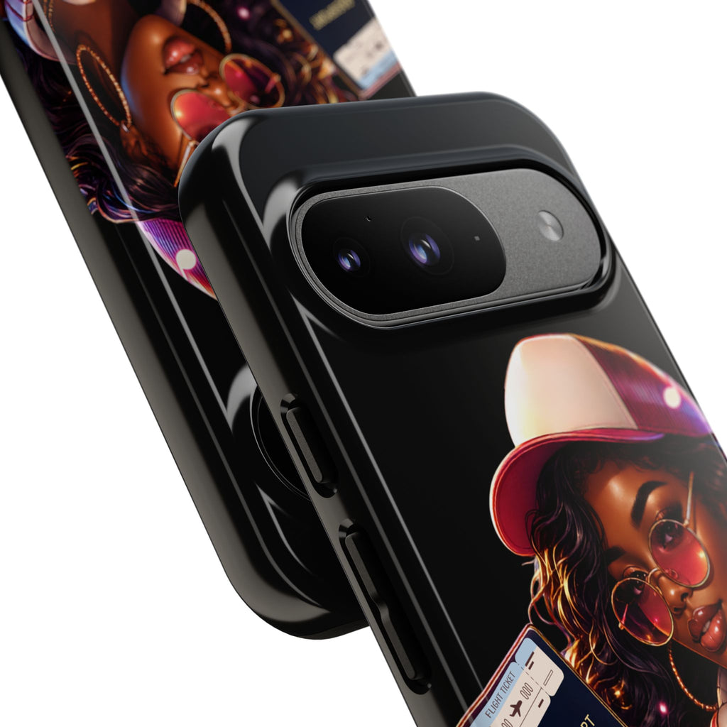 Tough Case – Stylized Urban Girl Phone Case with Headphones & Passport