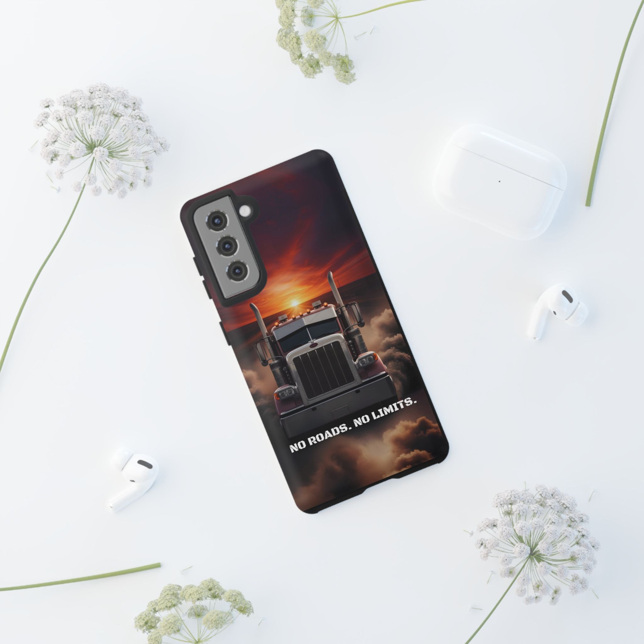 Truck Phone Case — "No Roads. No Limits." Sunset Semi Truck Protective Case