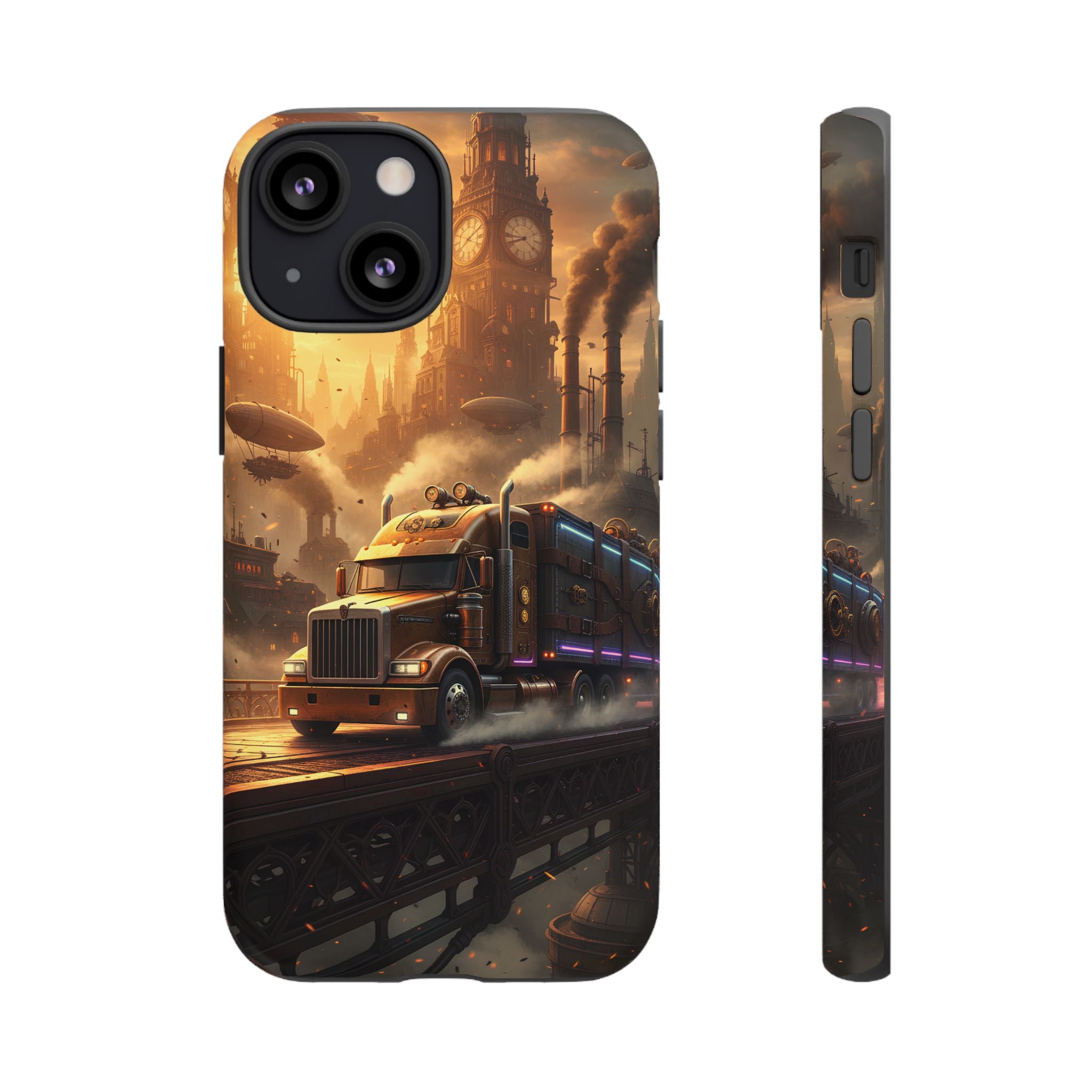 Steampunk Freightliner Phone Case — Rugged Trucking Cityscape iPhone Cover