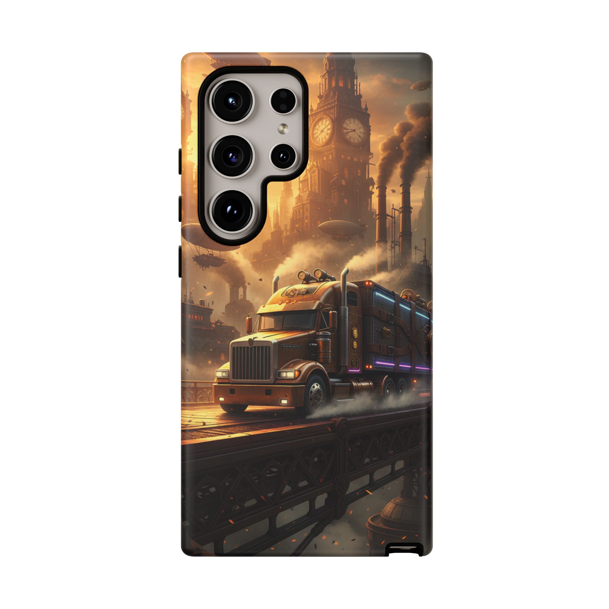 Steampunk Freightliner Phone Case — Rugged Trucking Cityscape iPhone Cover