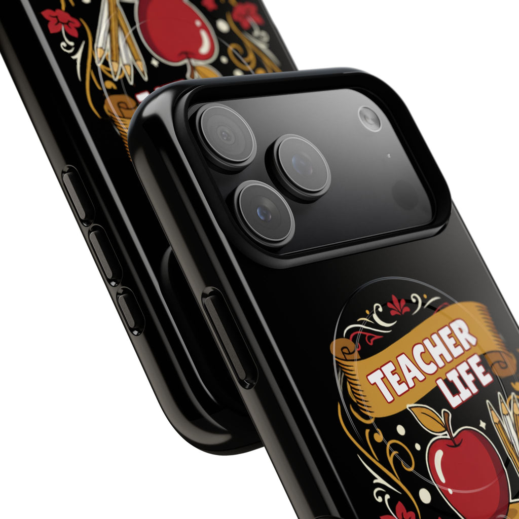 Teacher Life Phone Case - Tough Magnetic Protective Cover with Apple & Books Design