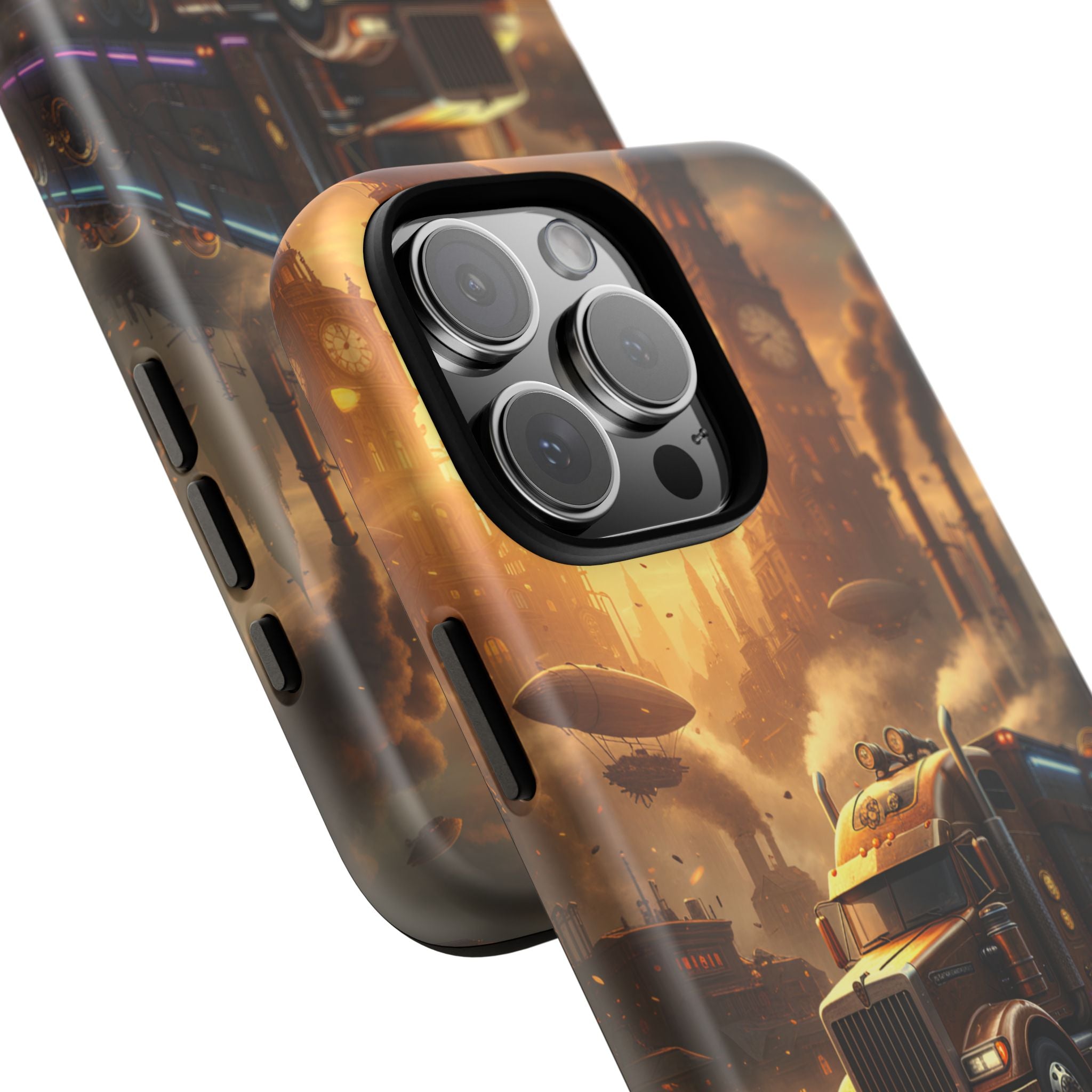 Steampunk Freightliner Phone Case — Rugged Trucking Cityscape iPhone Cover