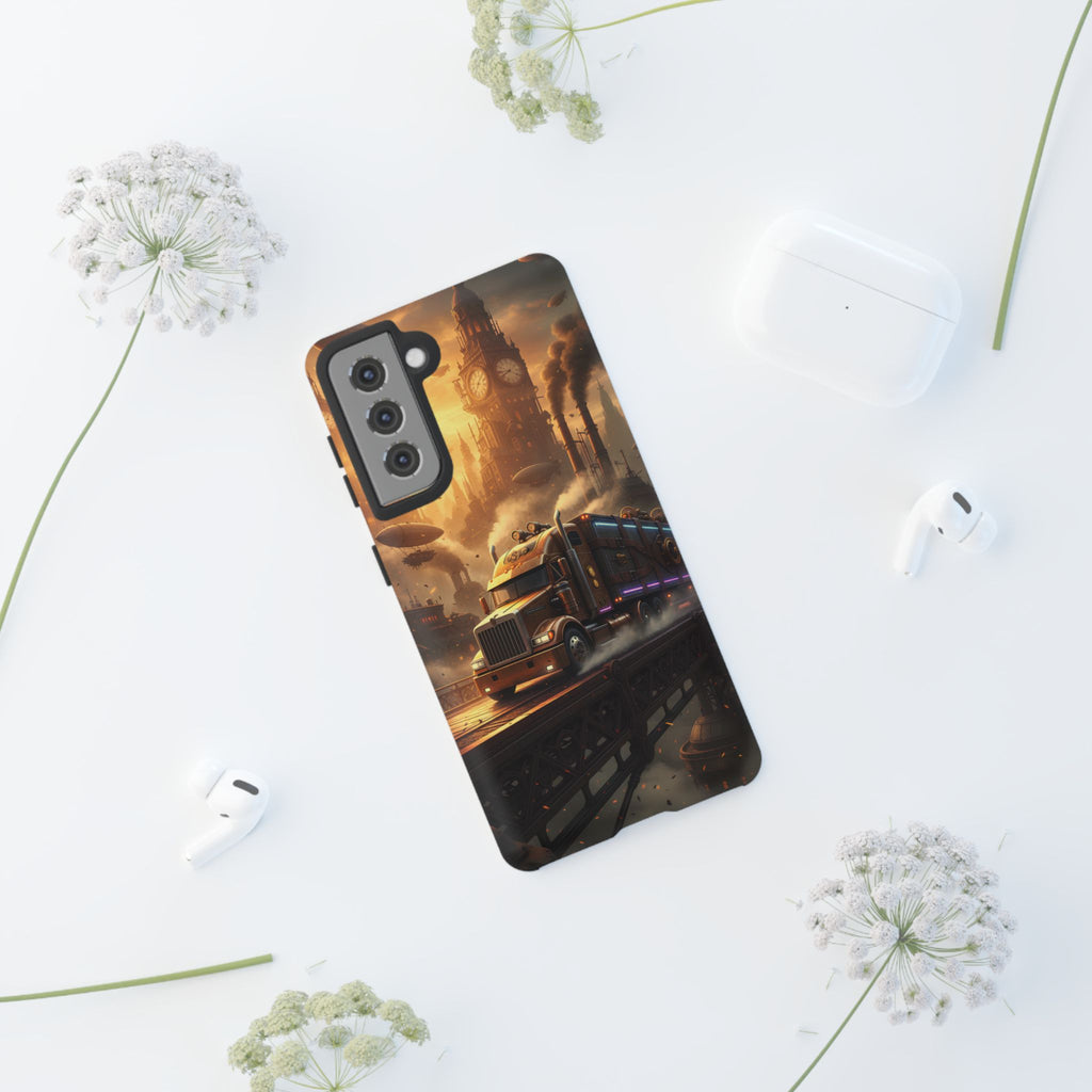 Steampunk Freightliner Phone Case — Rugged Trucking Cityscape iPhone Cover