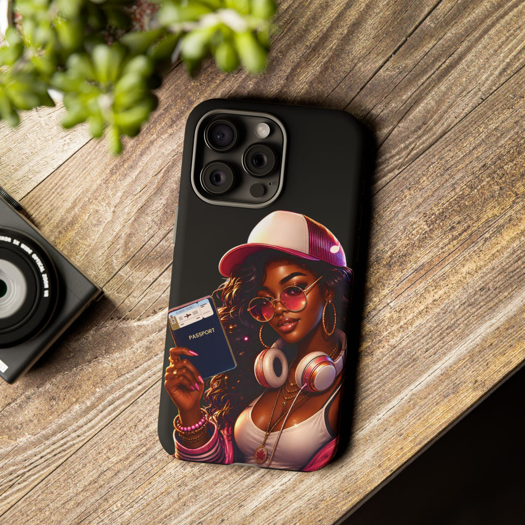 Tough Case – Stylized Urban Girl Phone Case with Headphones & Passport