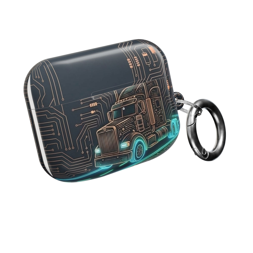 Trucker Tech AirPods Case — Neon Semi Truck Circuit Design