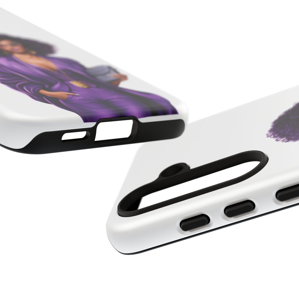 Purple Power Woman Phone Case — Afro Chic Businesswoman Protective Phone Cover