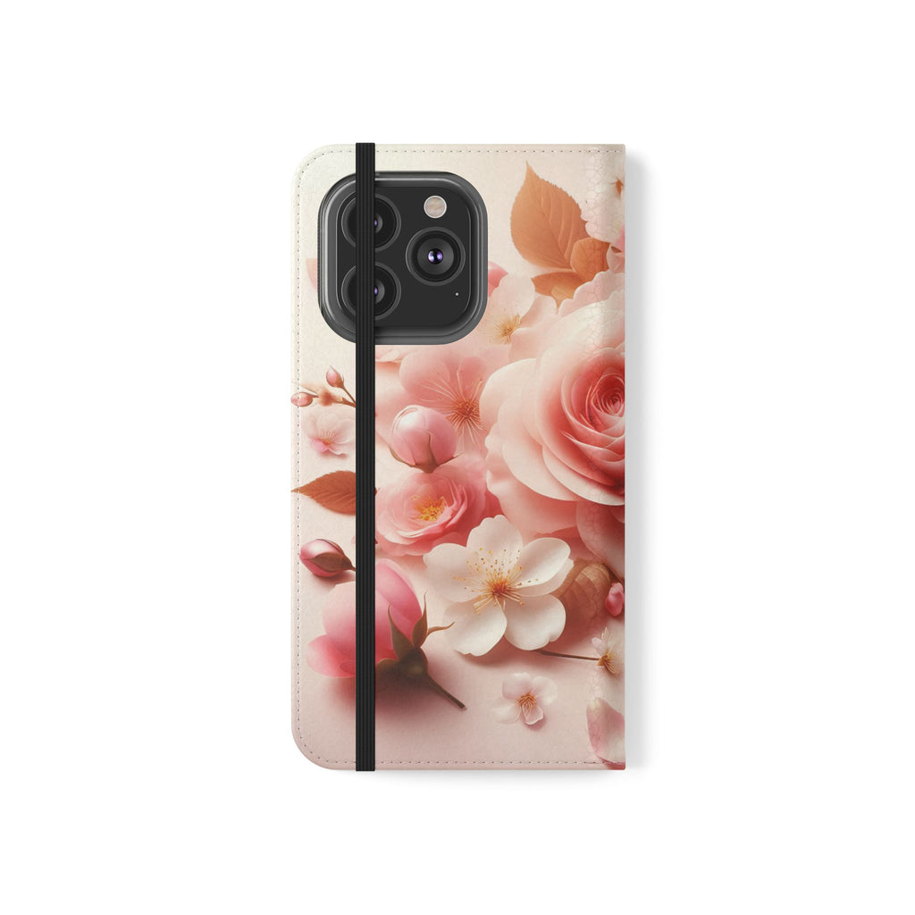 Floral Rose Flip Case — Pink Blossom Wallet Phone Cover