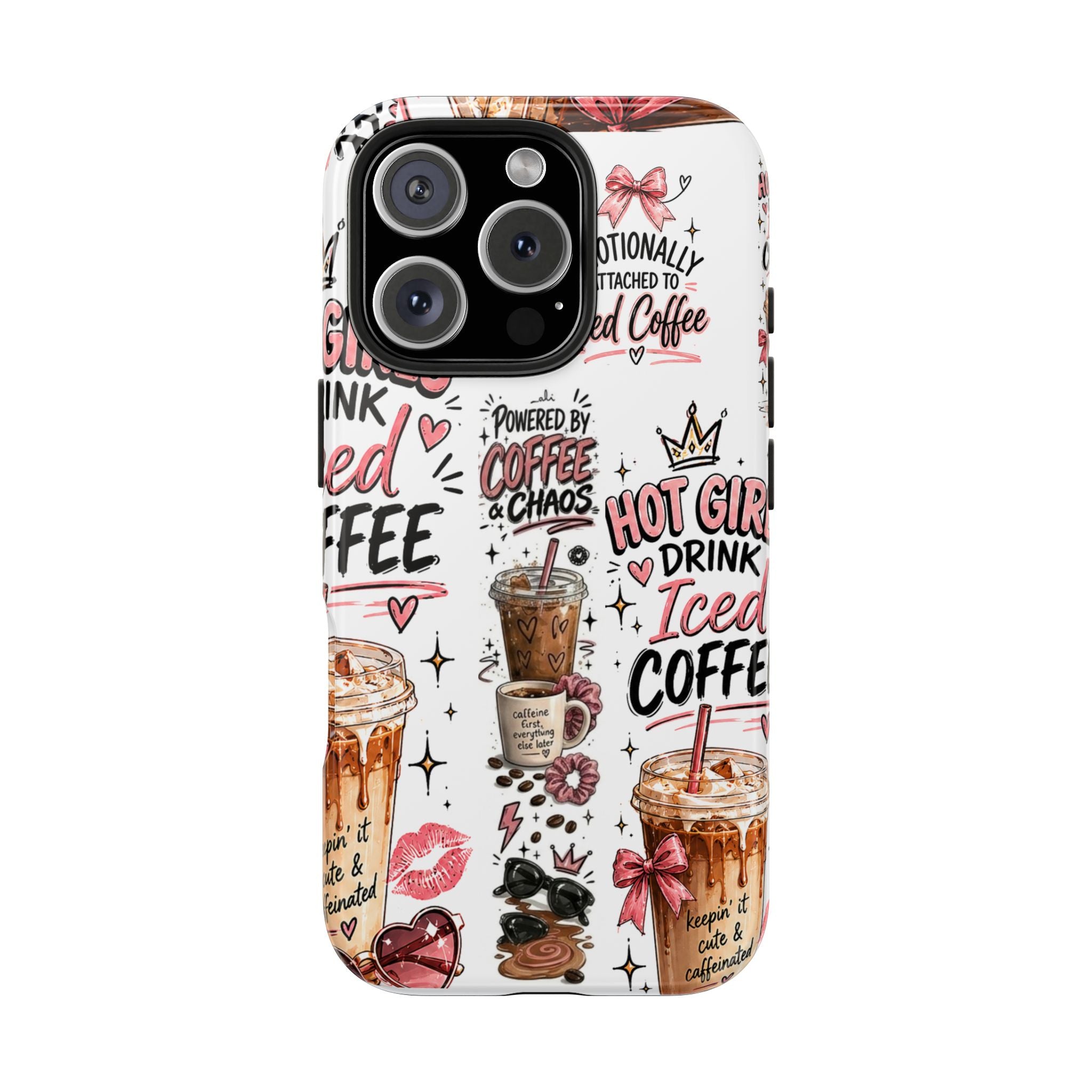 Iced Coffee Pattern Phone Case – "Powered by Coffee & Chaos" Tough Protective Case