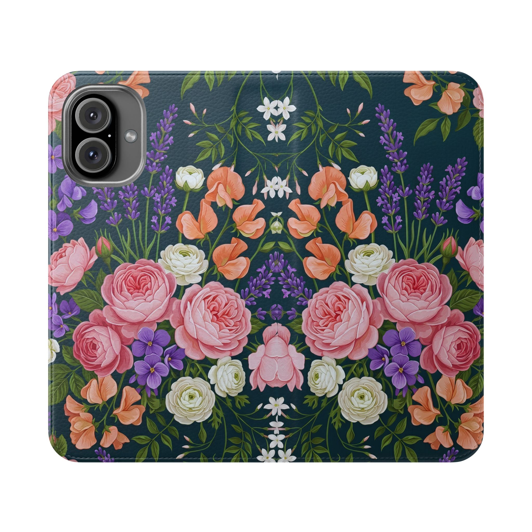 Floral Flip Phone Case -Wallet Cover with Card Slots