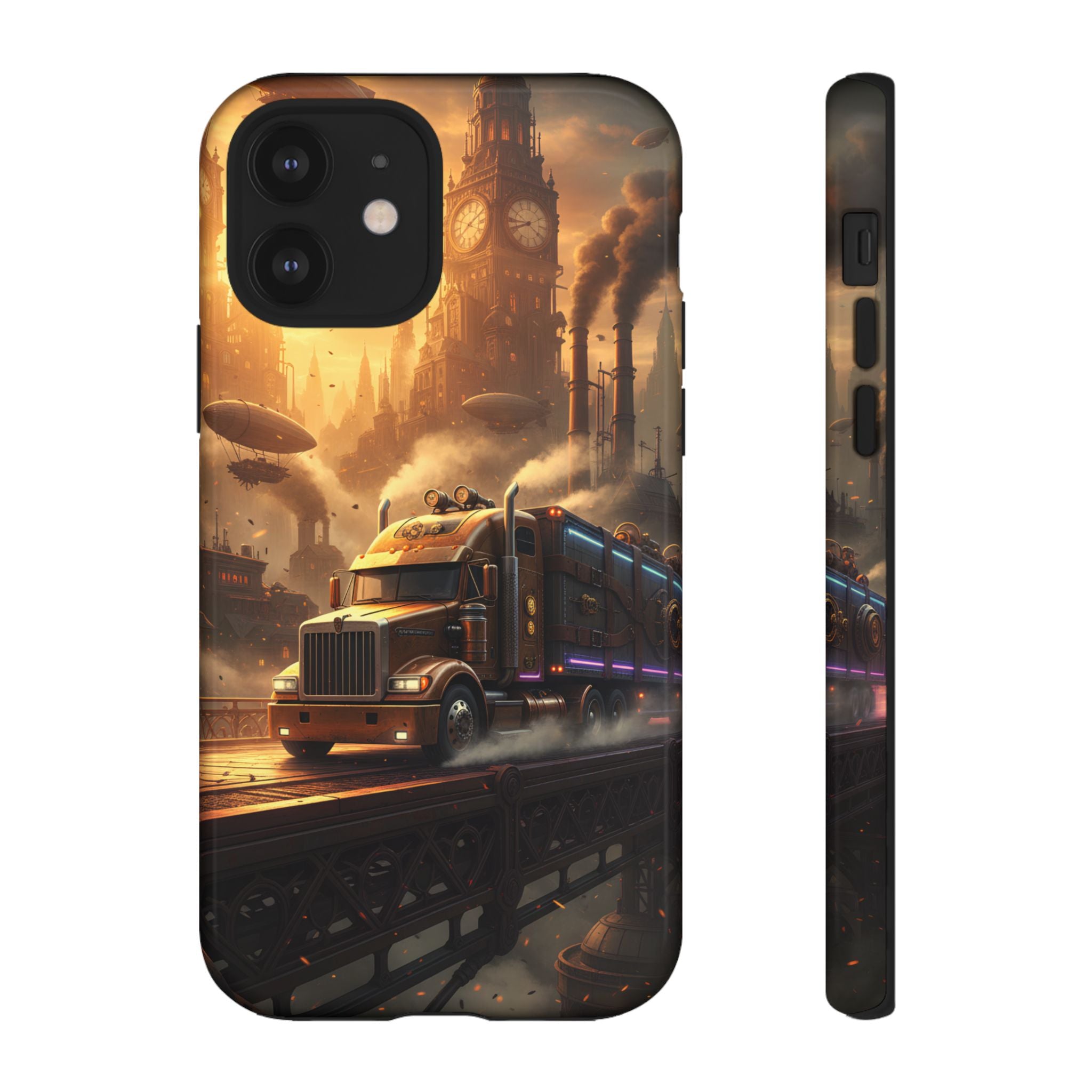 Steampunk Freightliner Phone Case — Rugged Trucking Cityscape iPhone Cover