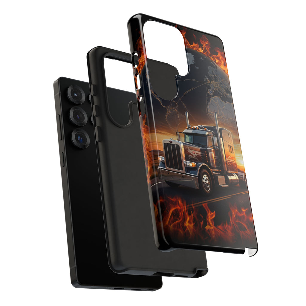 Truck Flames Phone Case — Bold Semi-Truck Globe Design