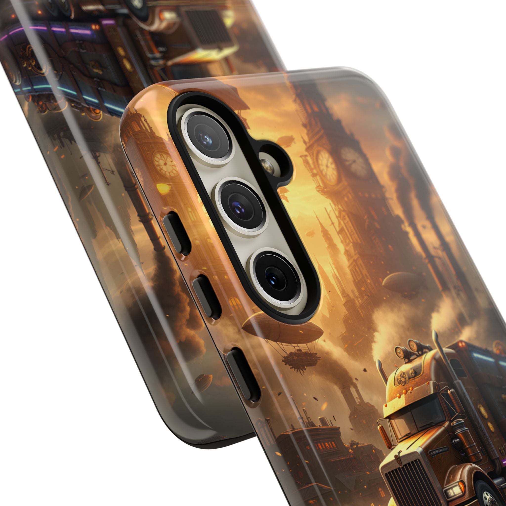 Steampunk Freightliner Phone Case — Rugged Trucking Cityscape iPhone Cover