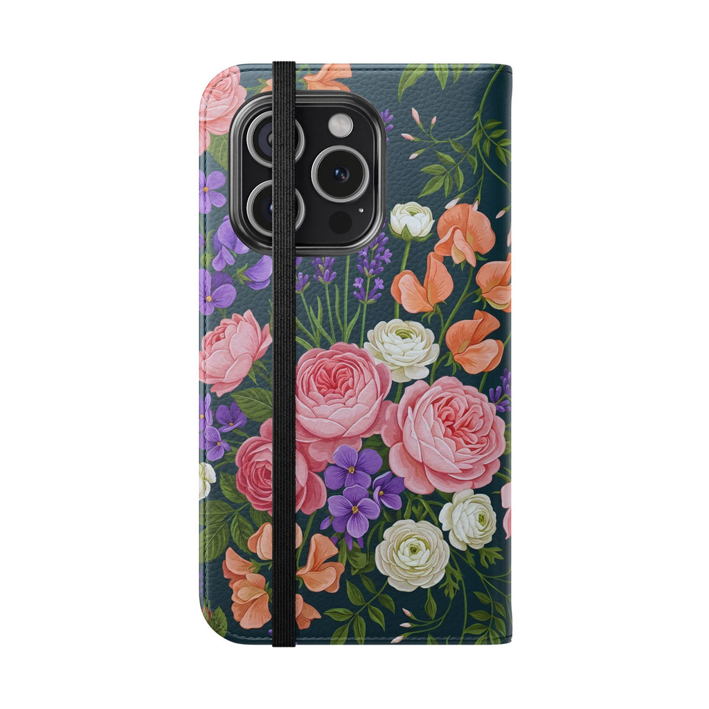 Floral Flip Phone Case -Wallet Cover with Card Slots