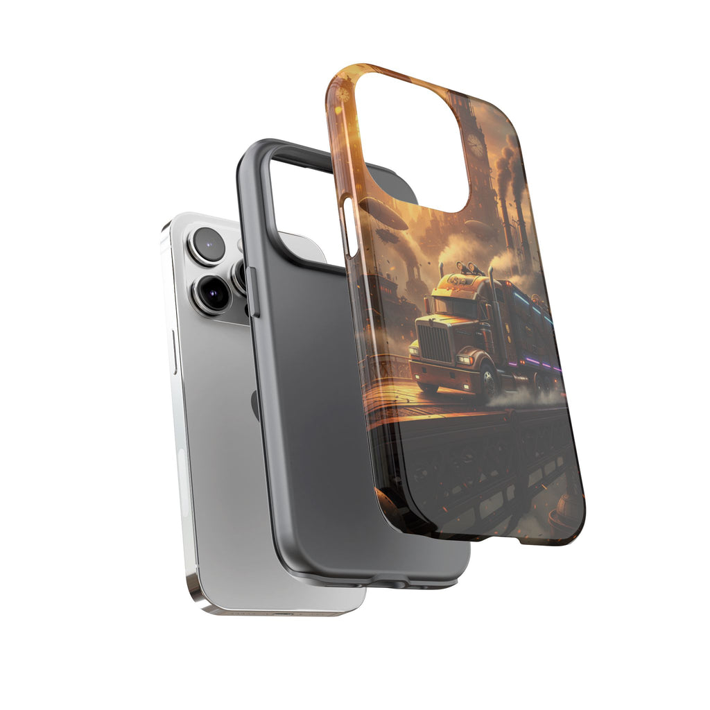 Steampunk Freightliner Phone Case — Rugged Trucking Cityscape iPhone Cover