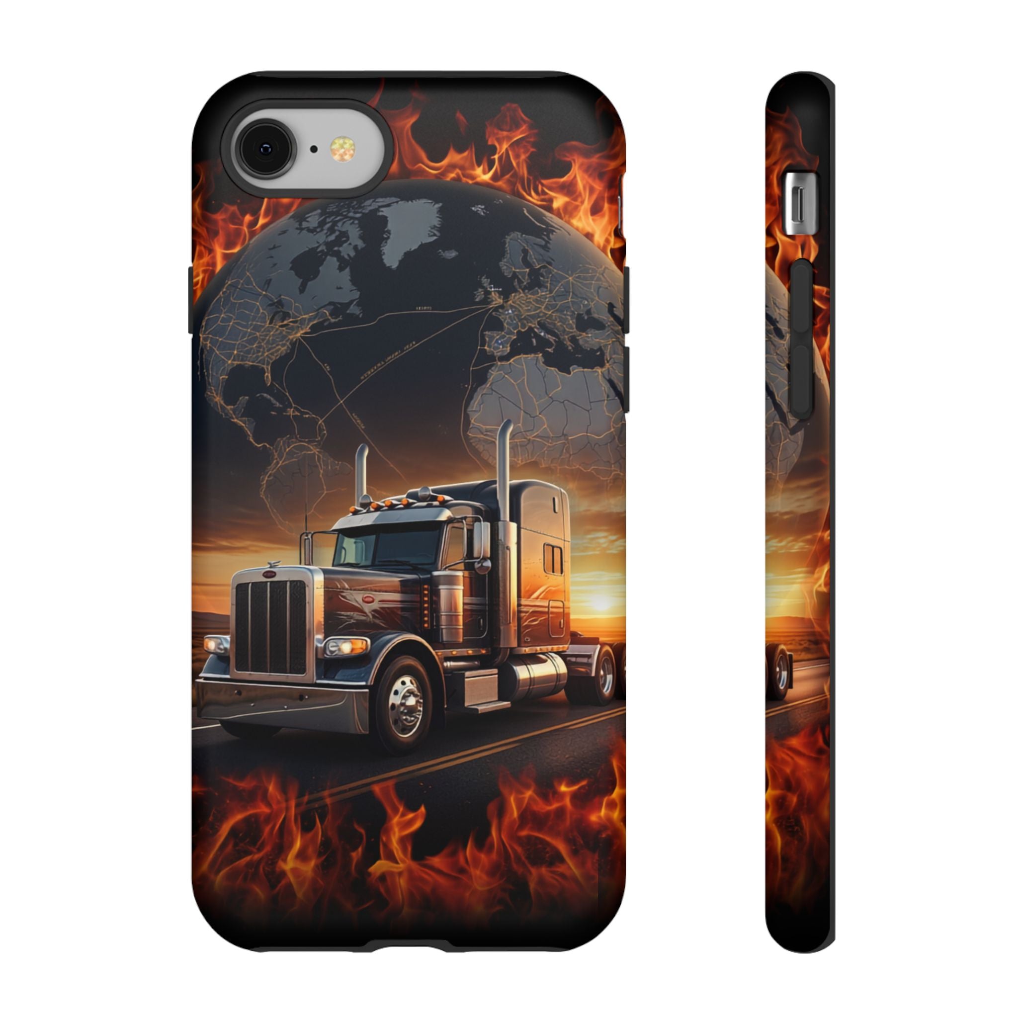 Truck Flames Phone Case — Bold Semi-Truck Globe Design