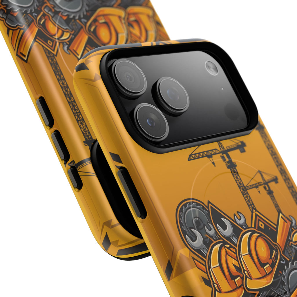 Construction Gear Tough Magnetic Phone Case — Worker Helmet & Tools Design